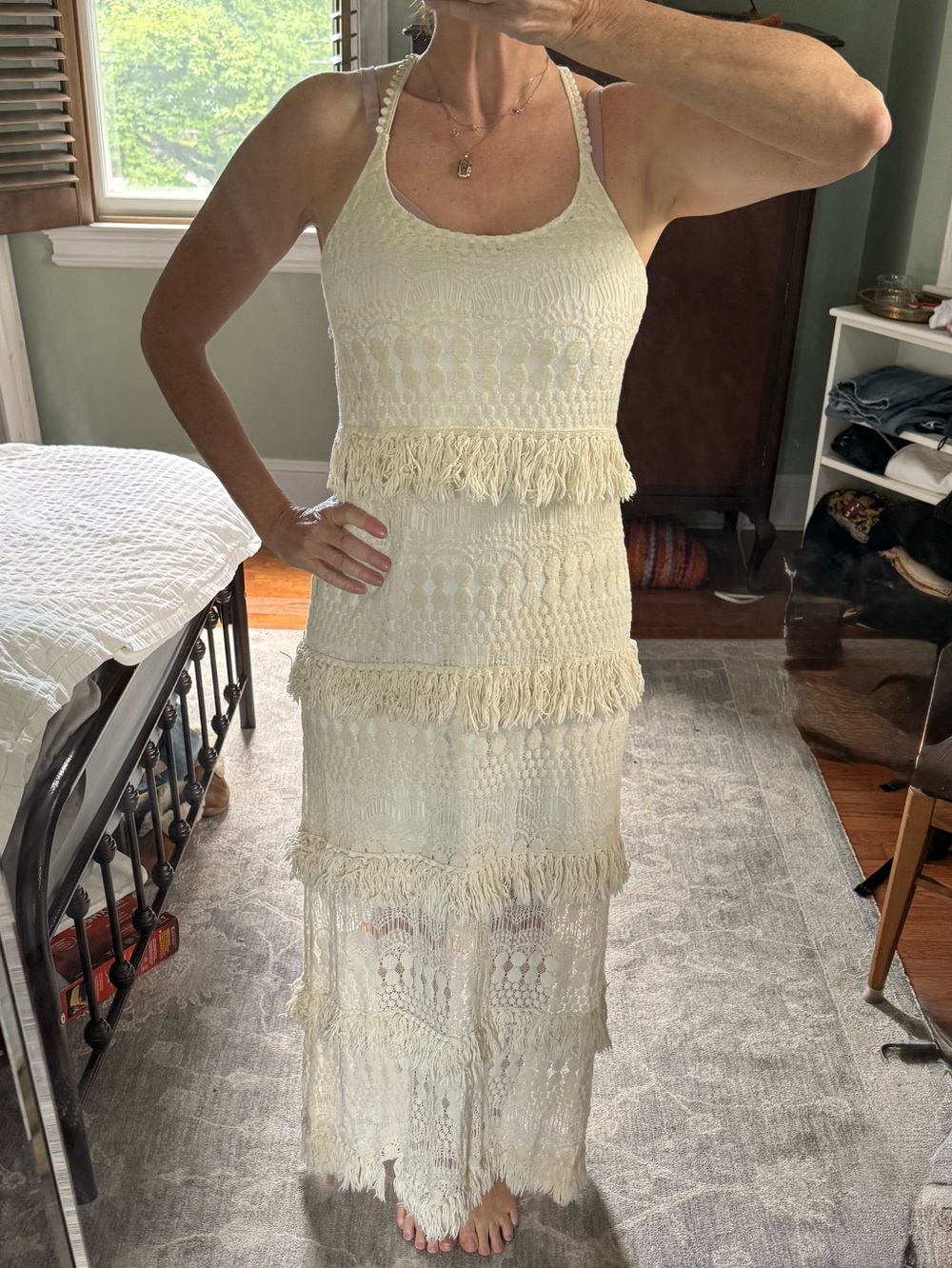 Crochet Fringe Maxi Dress — made in Italy